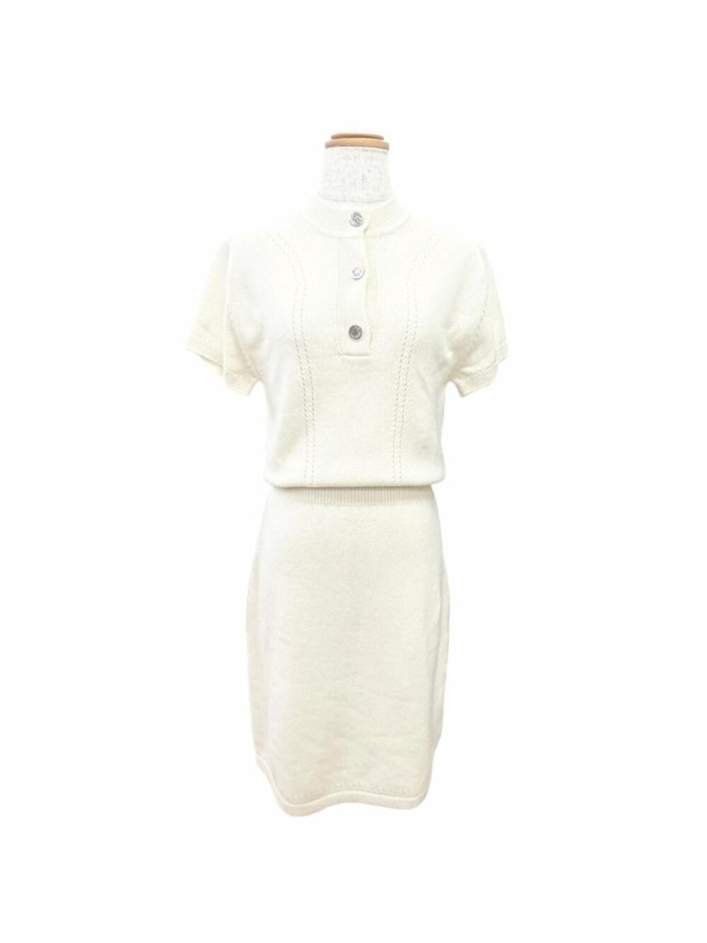 Hermes Cashmere 100% H Lift Short Sleeve Knit Dress Ivory Garment Included 34
